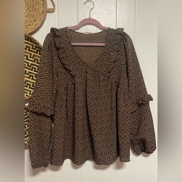 Ditsy brown floral Jade by Jane top size large new without tags - Picture 1 of 8